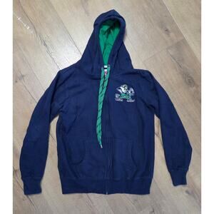 Y2K E5 College Blue Green Zip Hoodie Fighting Irish Notre Dame Sequins M EUC